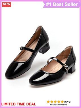 2 Inch Block Heel Mary Jane Pumps Closed Toe Ankle Strap Dress Shoes